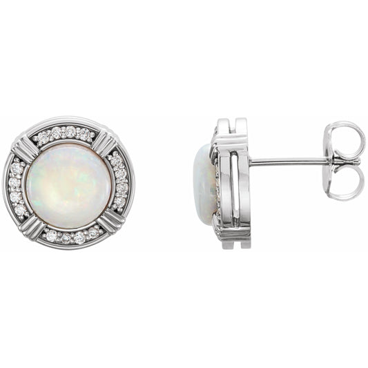 14K White Opal & 1/8 CTW Diamond Earrings