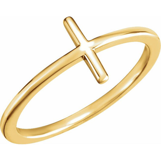 14K Yellow Sideways Cross Ring