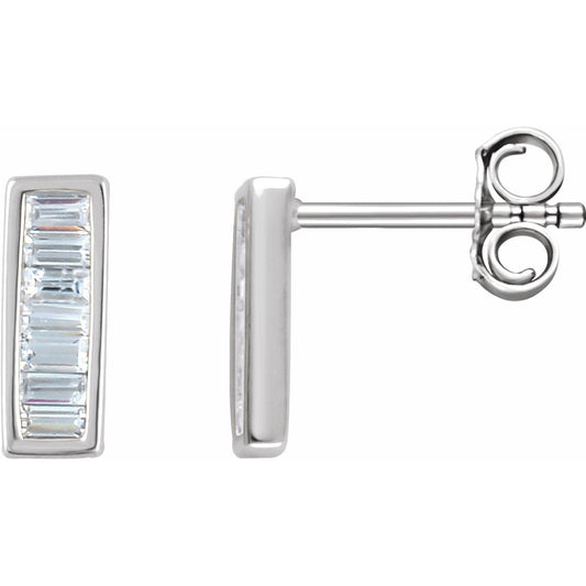 14K White 1/3 CTW Diamond Baguette Bar Earrings