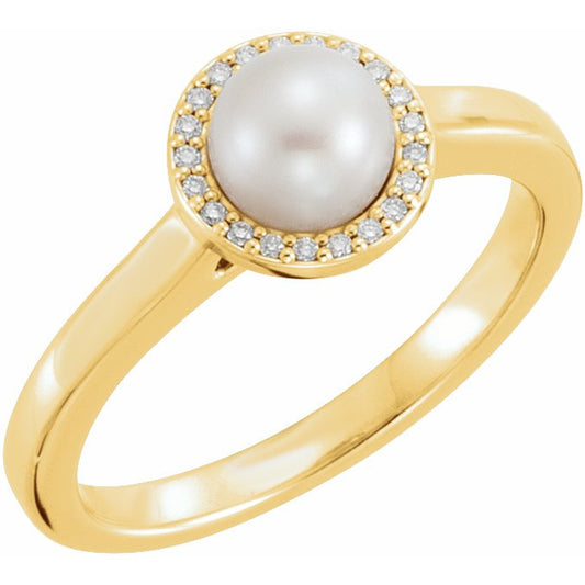14K Yellow Freshwater Cultured Pearl & .05 CTW Diamond Halo-Style Ring