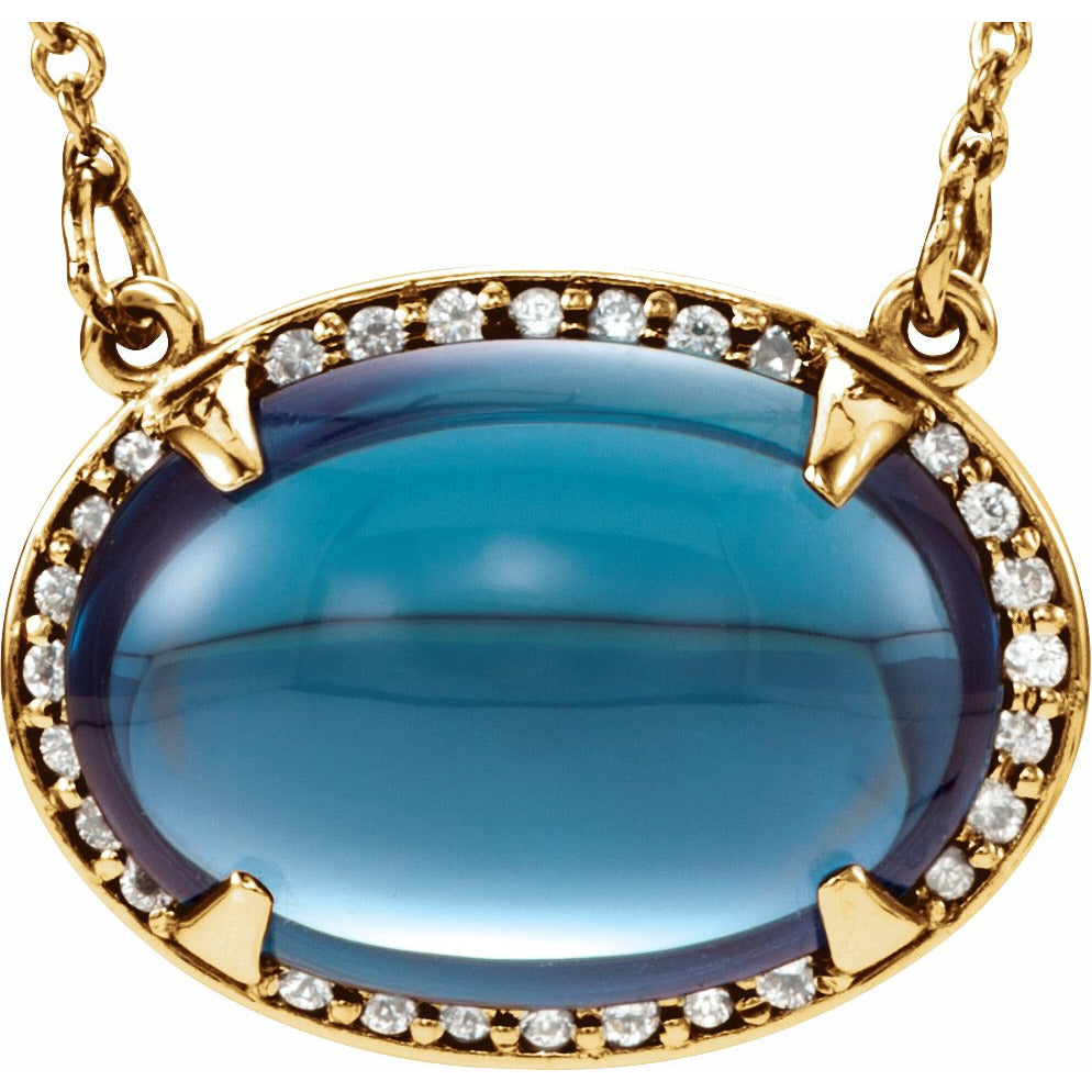 14K Yellow London Blue Topaz & .08 CTW Diamond Halo-Style 16 1/2 Necklace