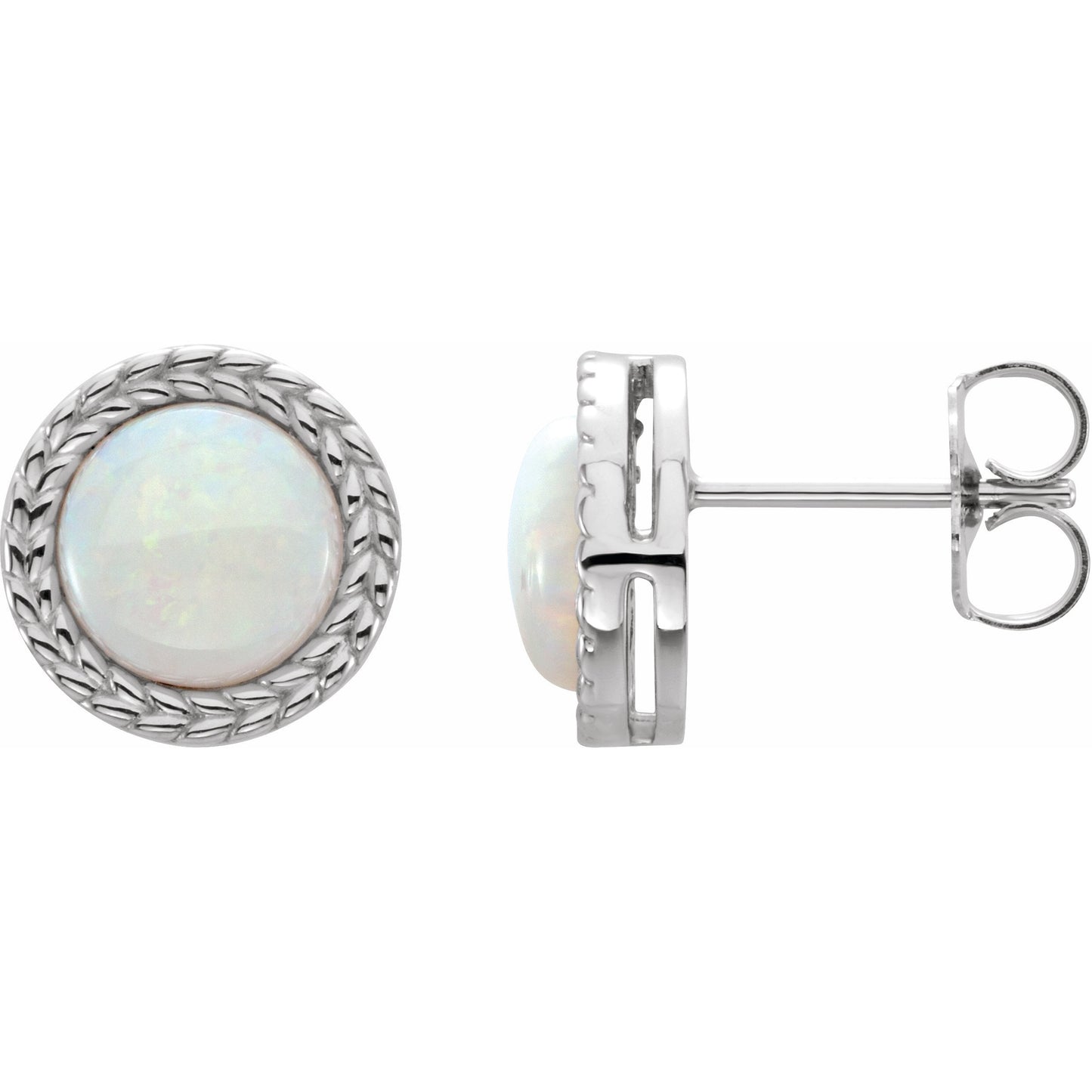 14K White Opal Bezel-Set Leaf Earrings