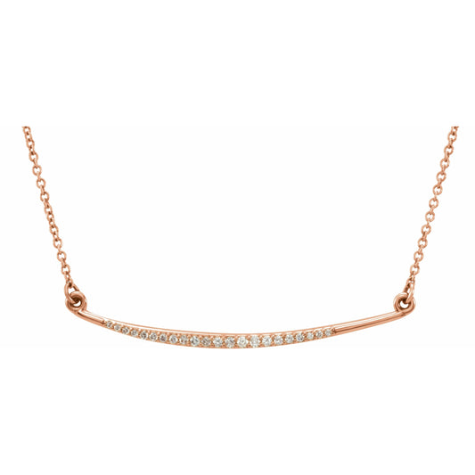 14K Rose 1/8 CTW Diamond Curved Bar 16 Necklace