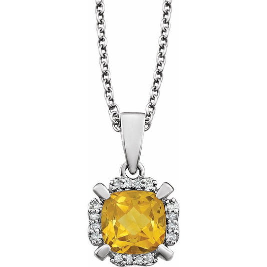 14K White Citrine & .05 CTW Diamond 18 Necklace