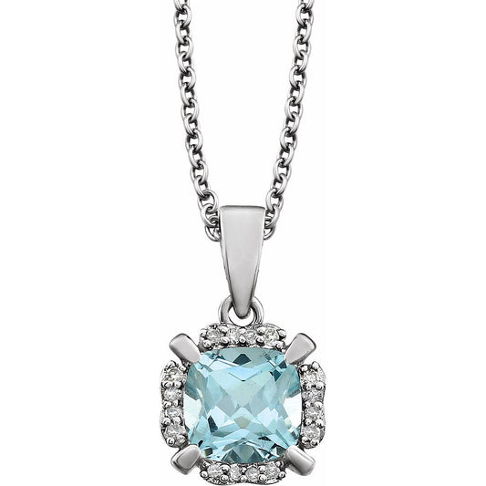14K White Sky Blue Topaz & .05 CTW Diamond 18 Necklace