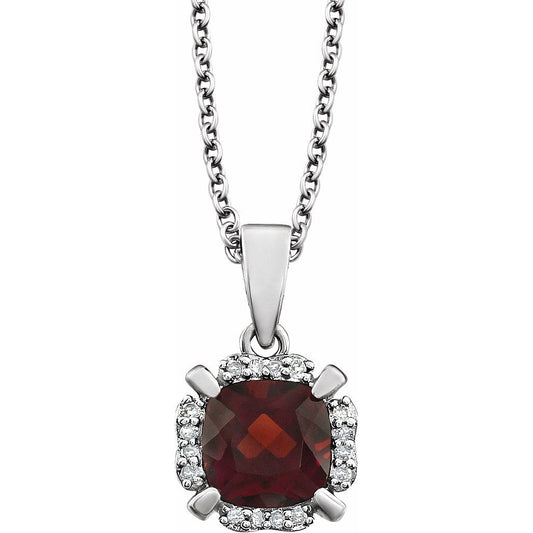 14K White Mozambique Garnet & .05 CTW Diamond 18 Necklace