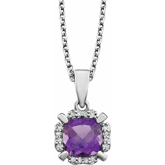 14K White Amethyst & .05 CTW Diamond 18 Necklace