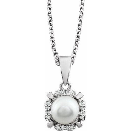 14K White Freshwater Cultured Pearl & .05 CTW Diamond 18 Necklace