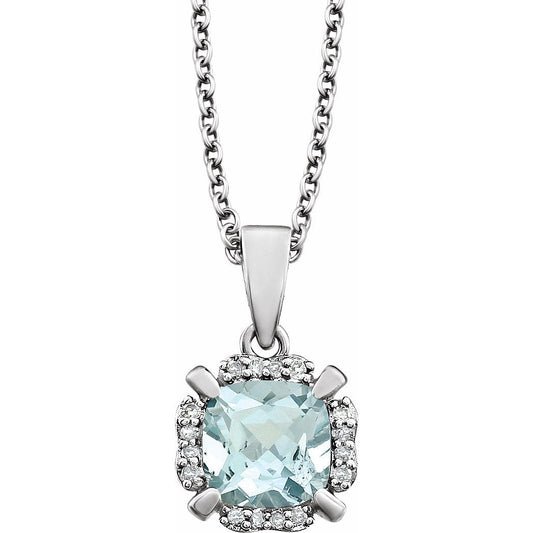 14K White Aquamarine & .05 CTW Diamond 18 Necklace