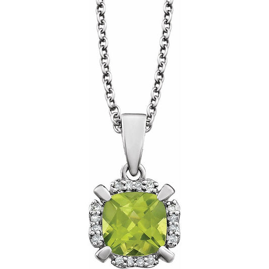 14K White Peridot & .05 CTW Diamond 18 Necklace