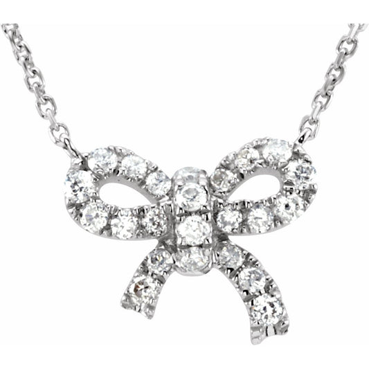 14K White 1/6 CTW Diamond Bow 18 Necklace