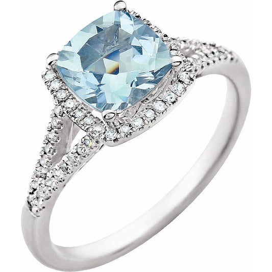 14K White Aquamarine & 1/5 CTW Diamond Ring