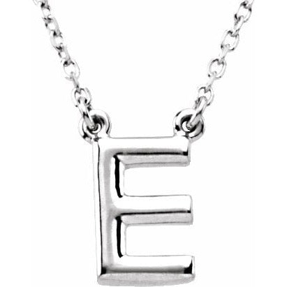 14K White Block Initial E 16 Necklace