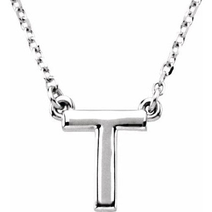 14K White Block Initial T 16 Necklace