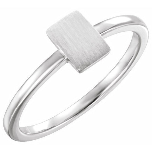 14K White 7x5 mm Rectangle Signet Ring