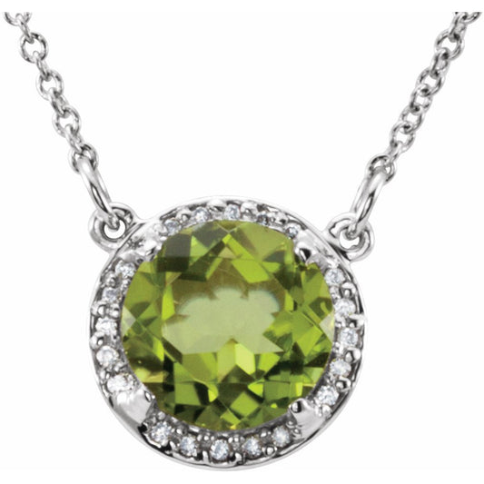 14K White 8 mm Round Peridot & .05 CTW Diamond 16 Necklace
