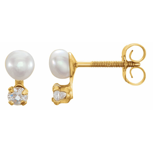 14K Yellow Freshwater Cultured Pearl & Cubic Zirconia Earrings