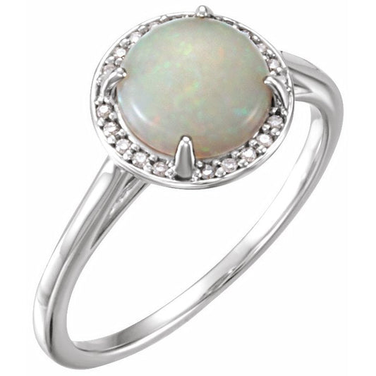 14K White Opal & .05 CTW Diamond Ring