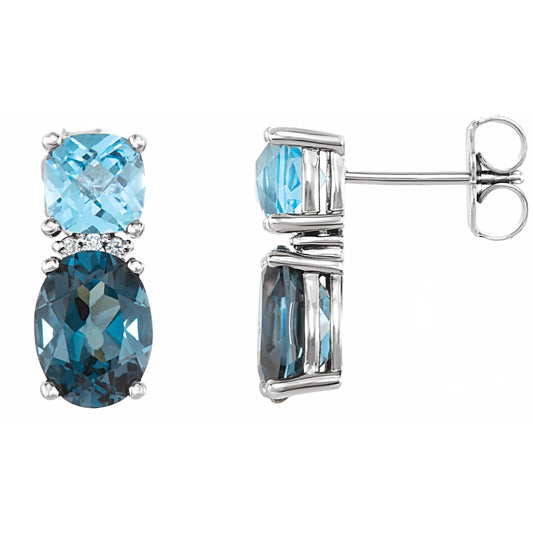 14K White London Blue Topaz, Swiss Blue Topaz & .01 CTW Diamond Earrings