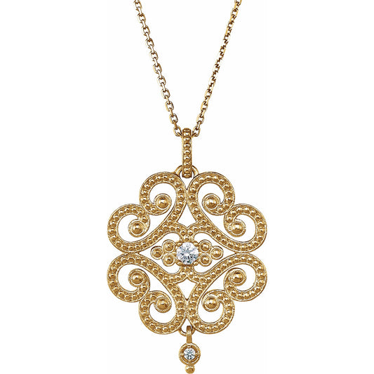 14K Yellow 1/10 CTW Granulated Design 18 Necklace