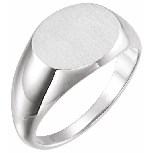 14K White 14x12 mm Oval Signet Ring
