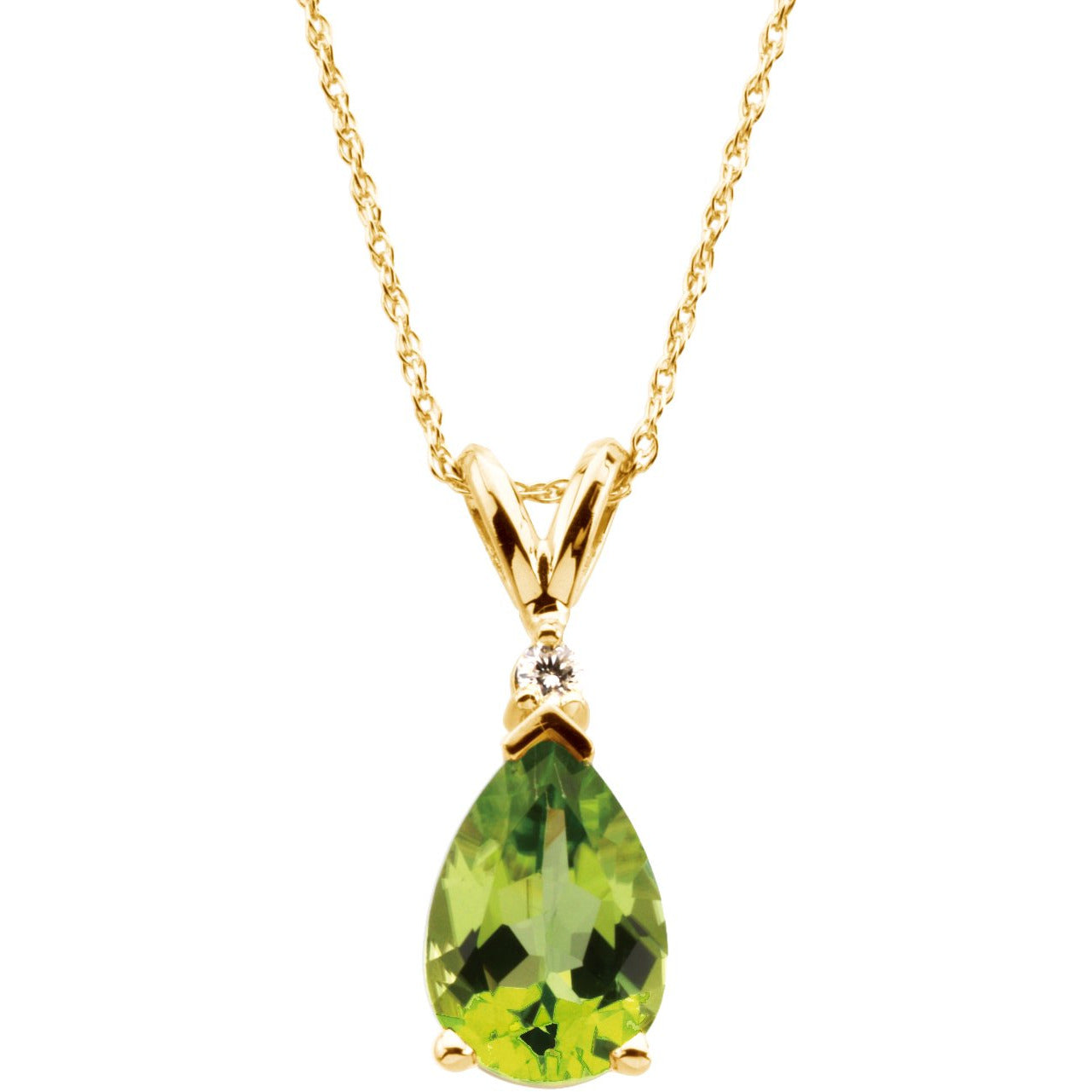 14K Yellow 10x7 mm Pear Peridot & .04 CT Diamond 18 Necklace