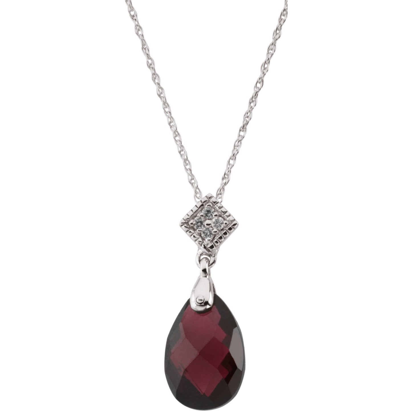 14K White 12x8 Briolette Brazilian Garnet & .04 CTW Diamond 18 Necklace