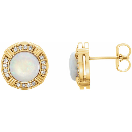 14K Yellow Opal & 1/8 CTW Diamond Earrings