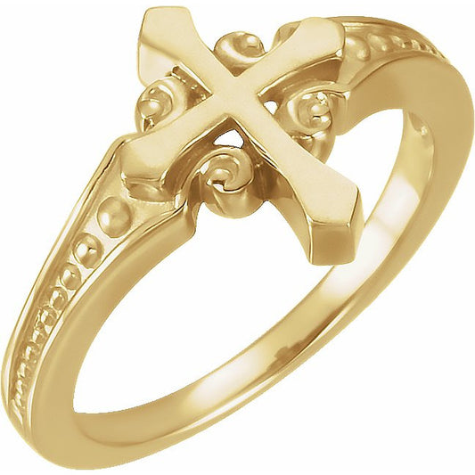 14K Yellow 13 mm Cross Ring
