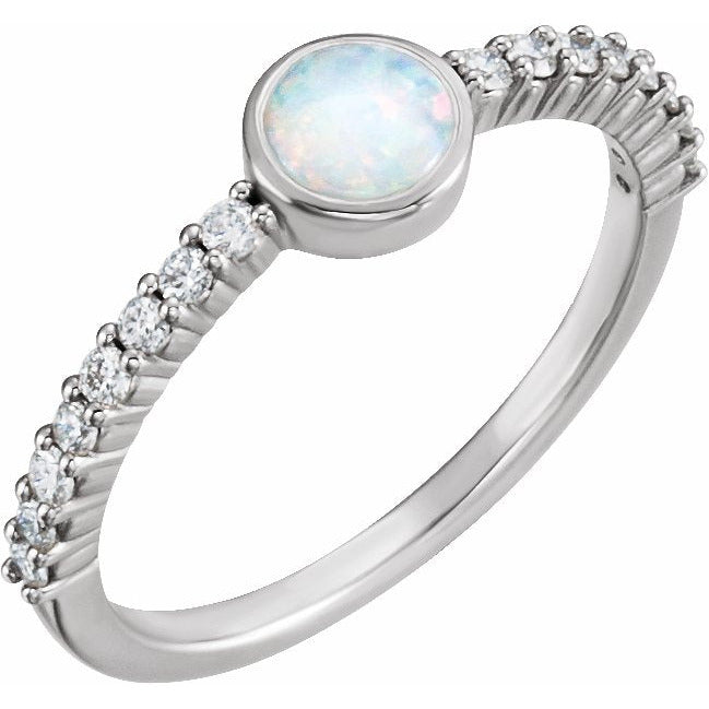 14K White Opal & 1/4 CTW Diamond Ring