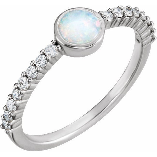 14K White Opal & 1/4 CTW Diamond Ring