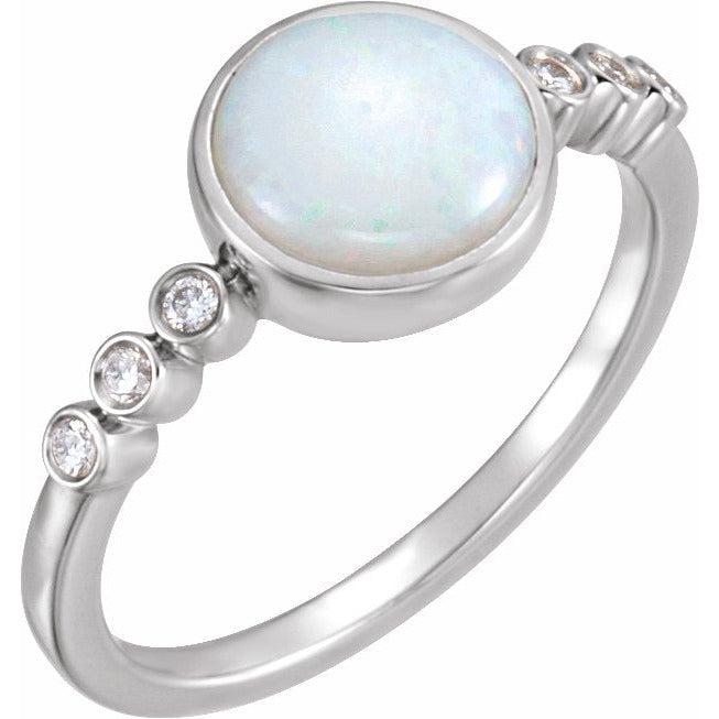 14K White Opal & 1/10 CTW Diamond Ring