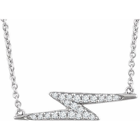 14K White 1/8 CTW Diamond Lightning Bolt 16-18 Necklace