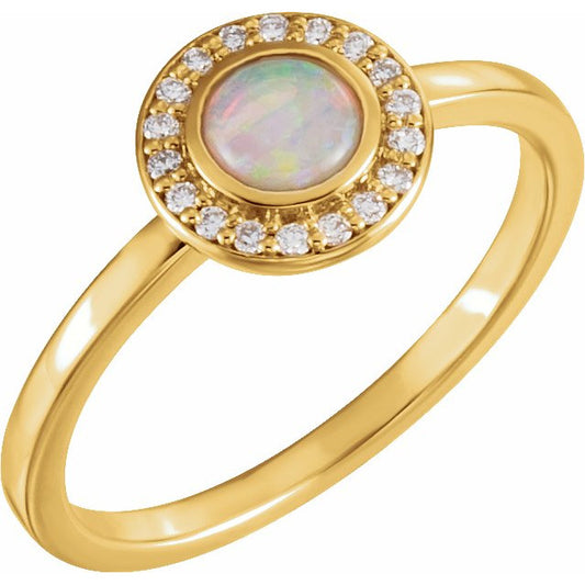 14K Yellow Opal & .07 CTW Diamond Halo-Style Ring