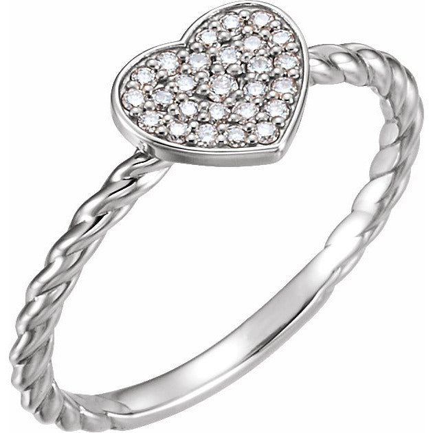 14K White 1/8 CTW Diamond Heart Rope Ring
