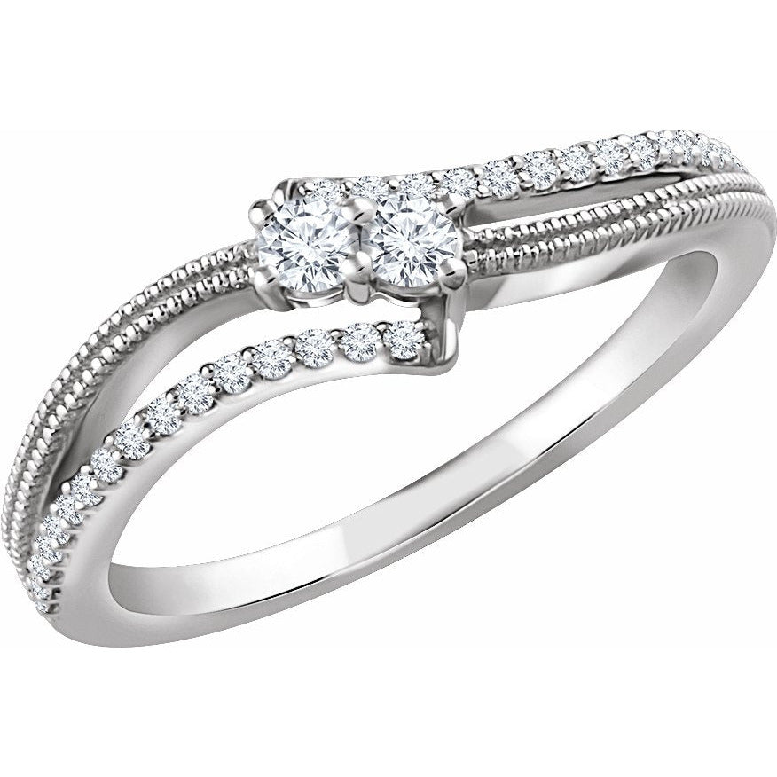 14K White 1/4 CTW Diamond Two-Stone Ring