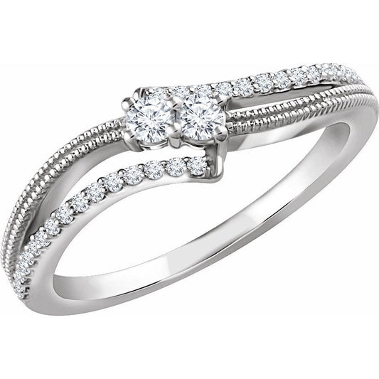 14K White 1/4 CTW Diamond Two-Stone Ring