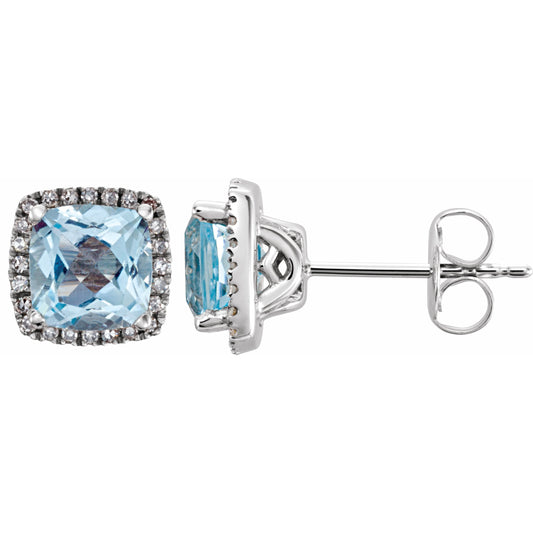 14K White Sky Blue Topaz & 1/8 CTW Diamond Earrings
