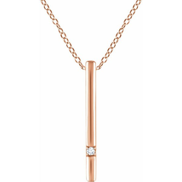 14K Rose .015 CT Diamond Bar 16-18 Necklace