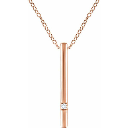 14K Rose .015 CT Diamond Bar 16-18 Necklace