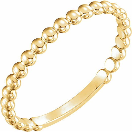 14K Yellow 2 mm Stackable Bead Ring