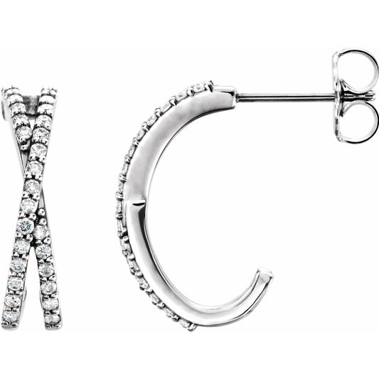 14K White 1/4 CTW Diamond Criss-Cross J-Hoop Earrings
