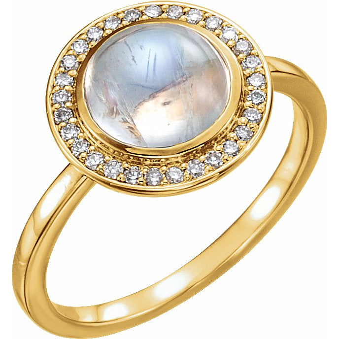 14K Yellow Rainbow Moonstone & 1/8 CTW Diamond Halo-Style Ring