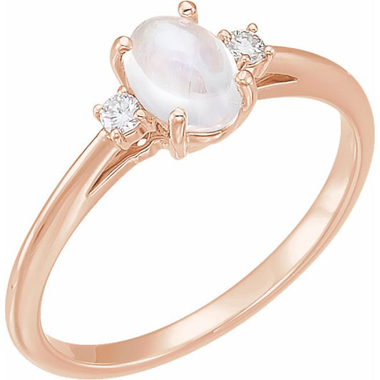 14K Rose Rainbow Moonstone & .06 CTW Diamond Ring