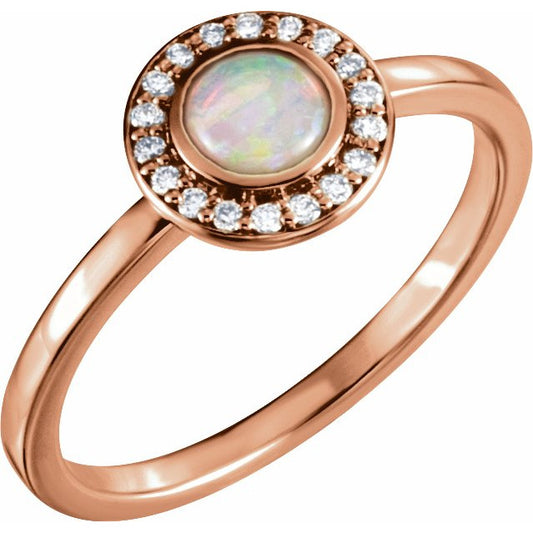 14K Rose Opal & .07 CTW Diamond Halo-Style Ring