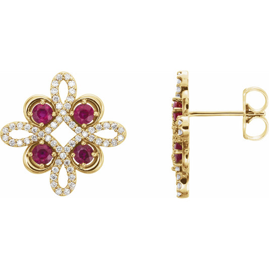 14K Yellow Ruby & 1/4 CTW Diamond Earrings