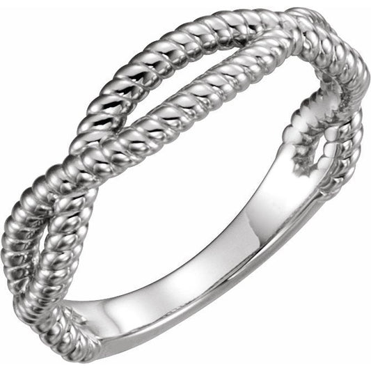 14K White Rope Ring