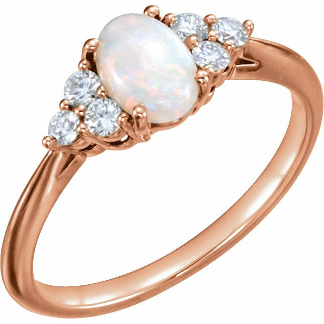 14K Rose Opal & 1/5 CTW Diamond Ring