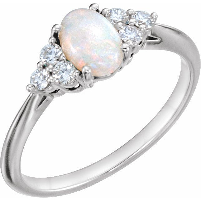 14K White Opal & 1/5 CTW Diamond Ring