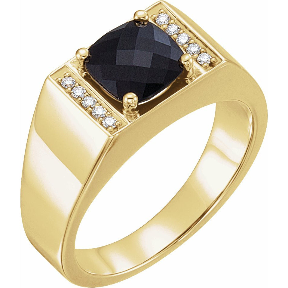 14K Yellow Onyx & 1/10 CTW Diamond Ring